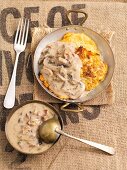 Potato cakes with mushroom sauce