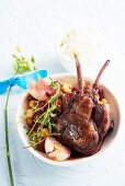 Braised lamb chops and chickpeas and kidney beans