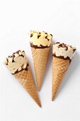 Close up of various ice cream cones