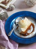 White chocolate mousse on spiced ice cream with honey cake crumbs