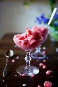 Strawberry and pineapple granita with rose water