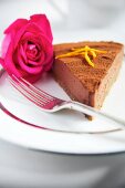 A slice of chocolate orange cheesecake