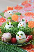 Funny decorated eggs for an Easter breakfast