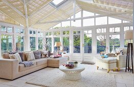 Pale sofa set in conservatory