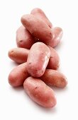 Red skinned 'Cherie' potatoes on a white surface