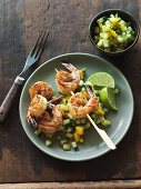 Grilled prawns with mango and cucumber salsa