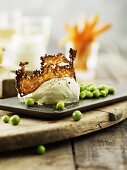 Mozzarella with grilled cheese and peas