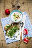 Radish and spring onion dip with chive bread