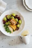 Pear and grape salad with honey and cress