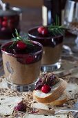Chicken liver pâté with red wine, cranberry jelly and rosemary