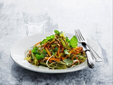 Rice noodles with colourful vegetable strips