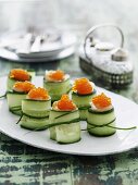 Cucumber rolls with caviar