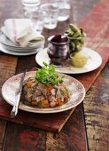 Cold roast beef with vegetables in aspic