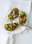 Mushrooms bread with lettuce and Parmesan cheese