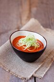 Tomato soup with mango and cucumber