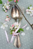 Cutlery with apple blossoms