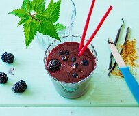 Balckberry and apple smoothie made with blackcurrants and stinging nettles