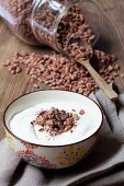 Yoghurt with chocolate rice crispies