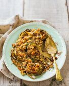 Roasted artichokes with anchovy crumbs