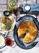 Chicken pie with celery and kohlrabi salad