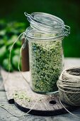 A jar of homemade herbal salt