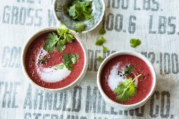 Beetroot soup with coconut and fresh coriander