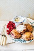 Herb scones with redcurrants and cream cheese