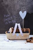 Cookies in a wooden basket as a gift