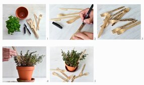 Making plant labels from disposable wooden cutlery