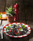 Pasta al nero di seppia con peperoncino (sepia pasta with chilli, Italy)