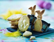 Easter biscuits decorated with icing sugar