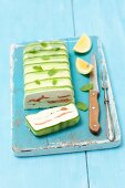 Quark and salmon terrine with cucumber, sliced