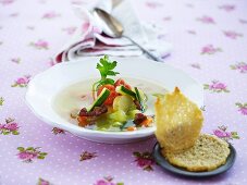 Vegetable soup with Parmesan crisps