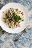 Wild rice salad with vegetables (seen from above)