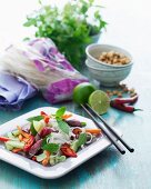 Reisnudelsalat mit Rindfleisch und Chilischoten (Thailand)