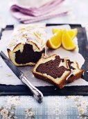 Marble cake with orange glaze, sliced