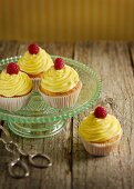 Lemon cupcakes with raspberries