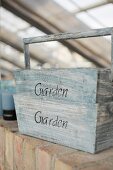 Vintage wooden trug with lettering