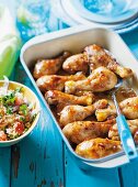 Sweet and spicy chicken drumsticks with tabbouleh