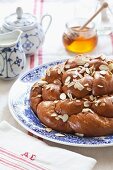 Challah with flaked almonds and honey