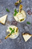 Water flavoured with pineapple and mint