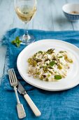 Asparagus risotto with peas and sage