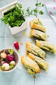 Strudel with watercress pesto and radishes