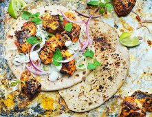 Grilled chicken on naan bread