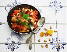 Chicken with apricots, almonds and peppers