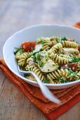 Fusilli with artichokes, tomatoes and herbs