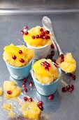 Peach sorbet with pomegranate seeds