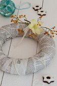 Advent wreath hand made from newspaper