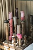 Collection of rustic wooden candlesticks