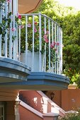 Potted flowering plants on small balconies